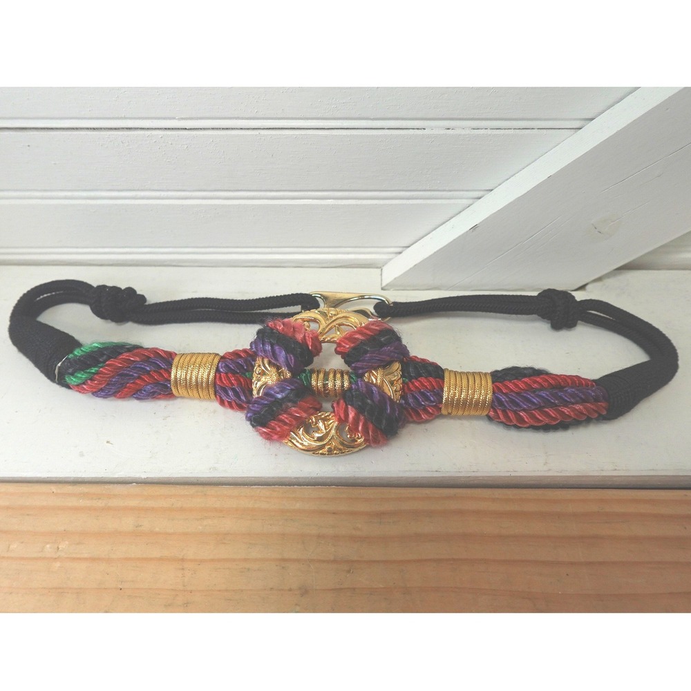 Vintage 80s Rope Belt Braided Women's Small 30 inch Gold Tone Multicolor Boho